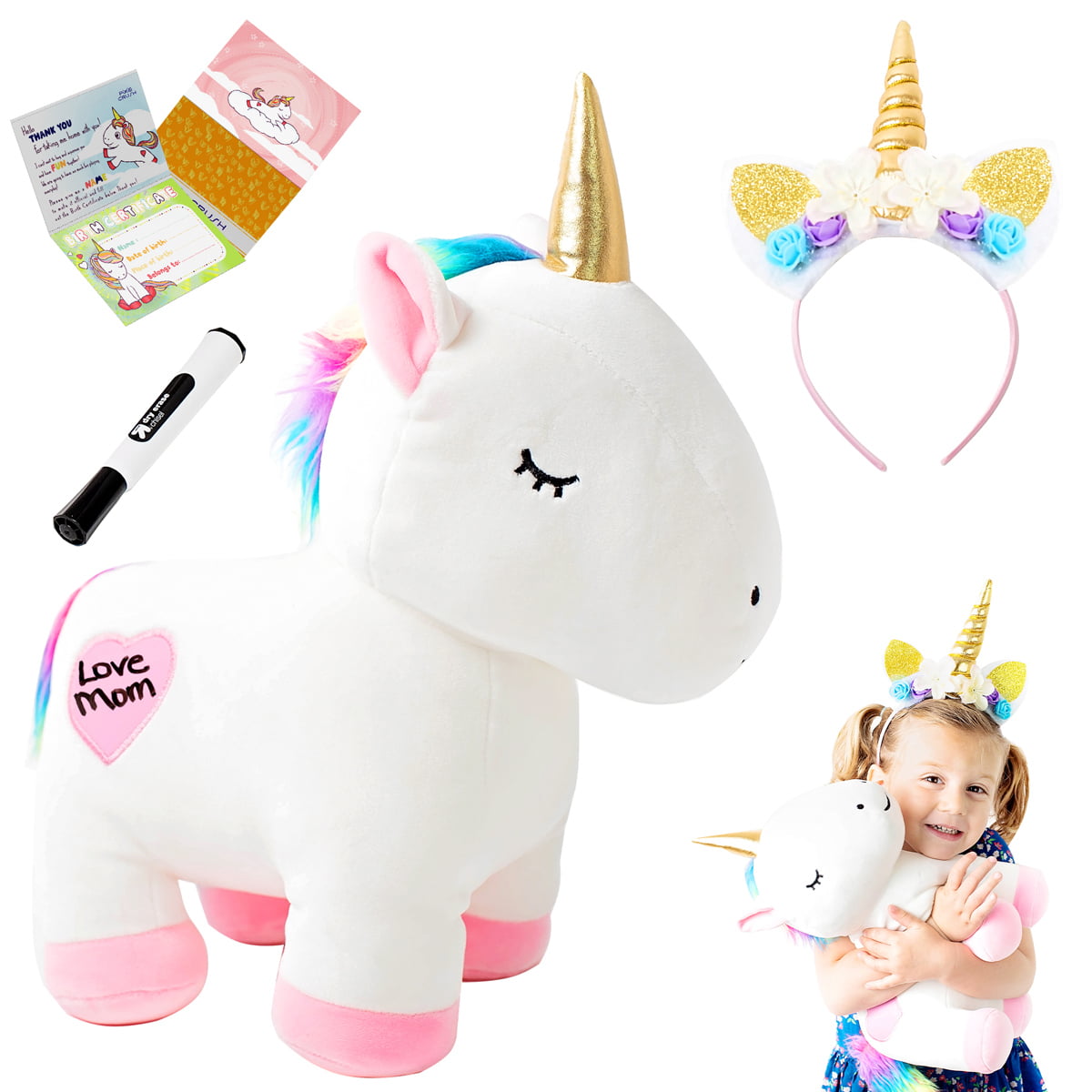 PixieCrush Unicorn Gift Set – Includes Headband, 13” Soft Unicorn Stuffed  Animal with Writeable Heart - Gift Packaged for Graduation, Birthday, 