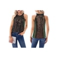 thumbnail image 3 of Sequin Halter Tops for Women Sleeveless Sparkly Shiny Tank Tops Ruched Flowy Sparkly Party Shirt Dark Green XXL, 3 of 8