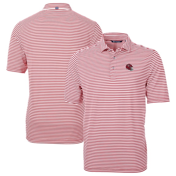 Men's Cutter & Buck Red Kansas City Chiefs Helmet Virtue Eco Pique Stripe Recycled Polo