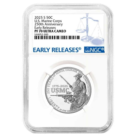 2025-S Proof Clad 50c U.S. Marine Corps 250th Anniversary Commemorative NGC PF70UC ER Blue Label