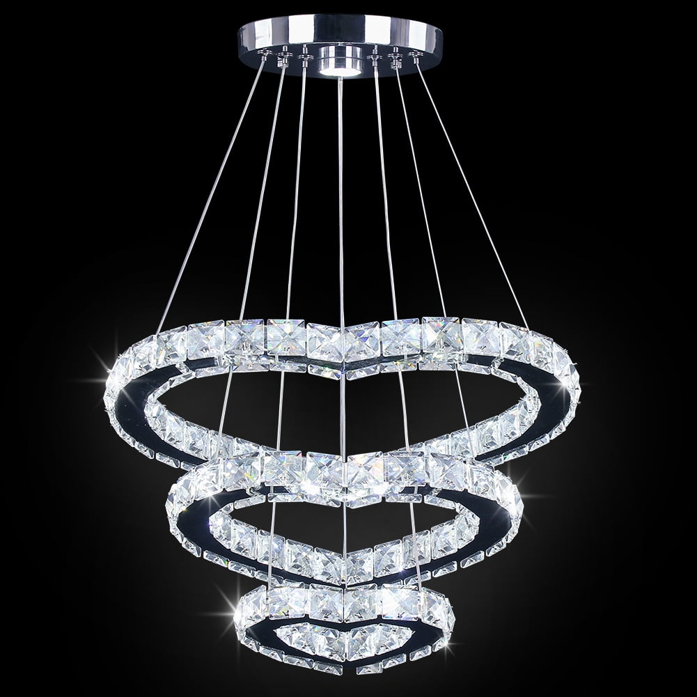 Modern Crystal 3 Heart Ring LED Chandelier Light Fixture Pendant Lighting Adjustable Stainless Steel Ceiling Hanging Lamp for Living Room Dinning Room ...