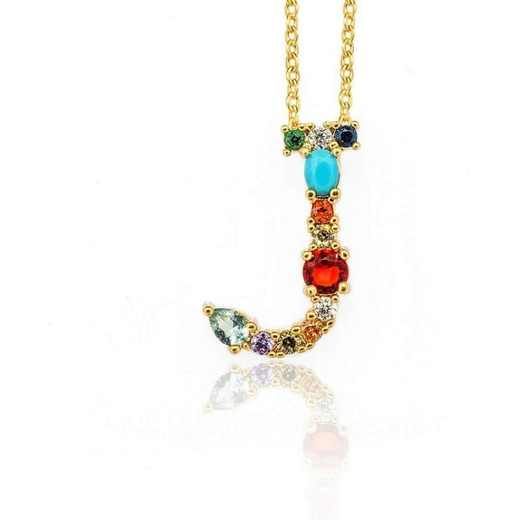1Pcs Letter.J Necklace 18 inch Dainty Brass Minimalist Simple Initial Pendent Necklace with Cubic Zirconia Decoration Fashion Jewelry Gift for Women Men