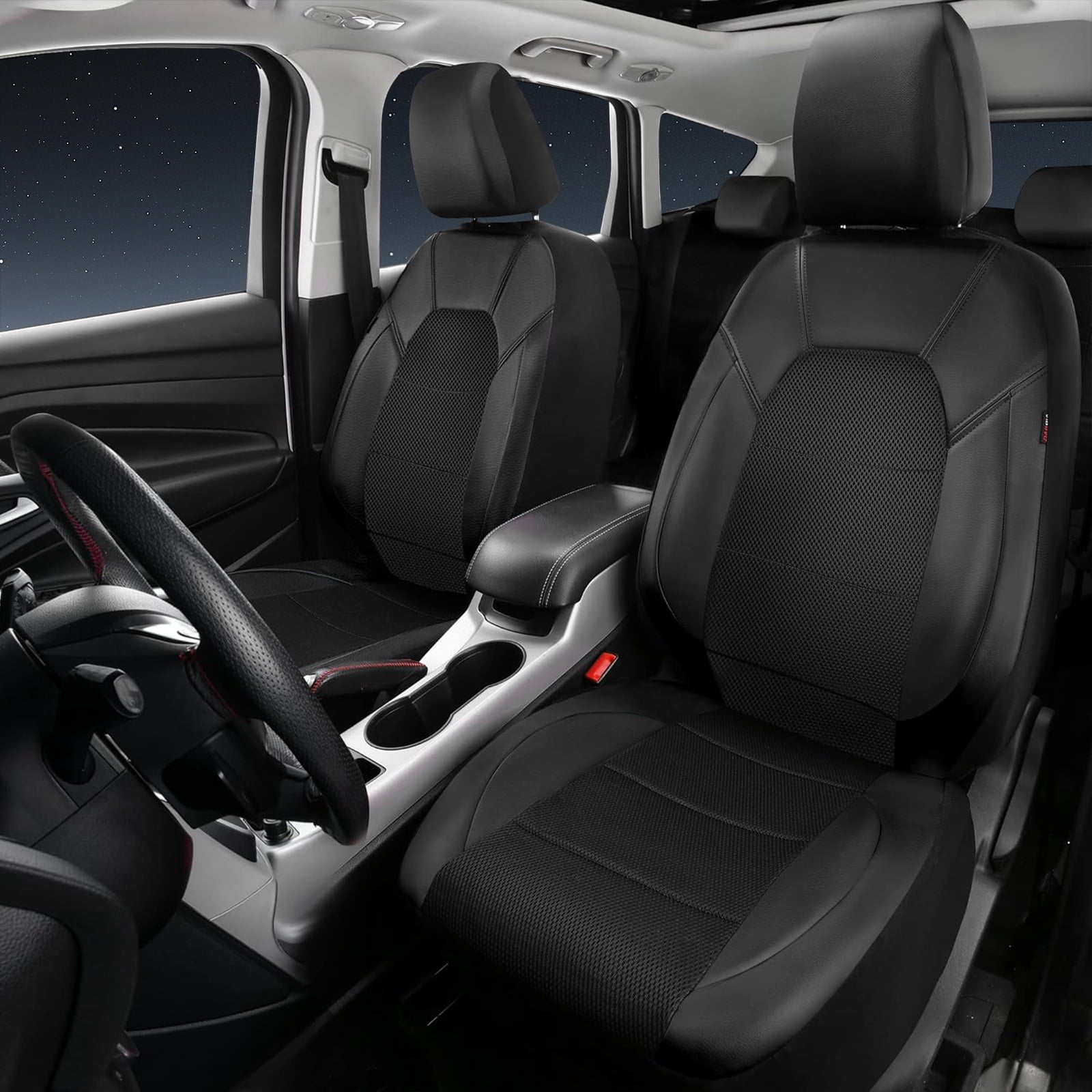 CAR GRAND Leather car seat covers air mesh breathable universal fit airbag compatible car, SUV, truck and van