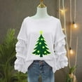 thumbnail image 5 of Yteetum Christmas Sweatshirt for Women Oversized Crewneck Pleated Ruffle Trim Drop Shoulder Pullover Hoodless Sweatshirts Womens Casual Xmas Graphic Print Round Neck Loose Lantern Sleeve Sweatshirts, 5 of 5