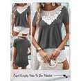 thumbnail image 7 of HUBERY Women Cutout Lace Spliced Crewneck Short Sleeve Contrast Color Top, 7 of 7