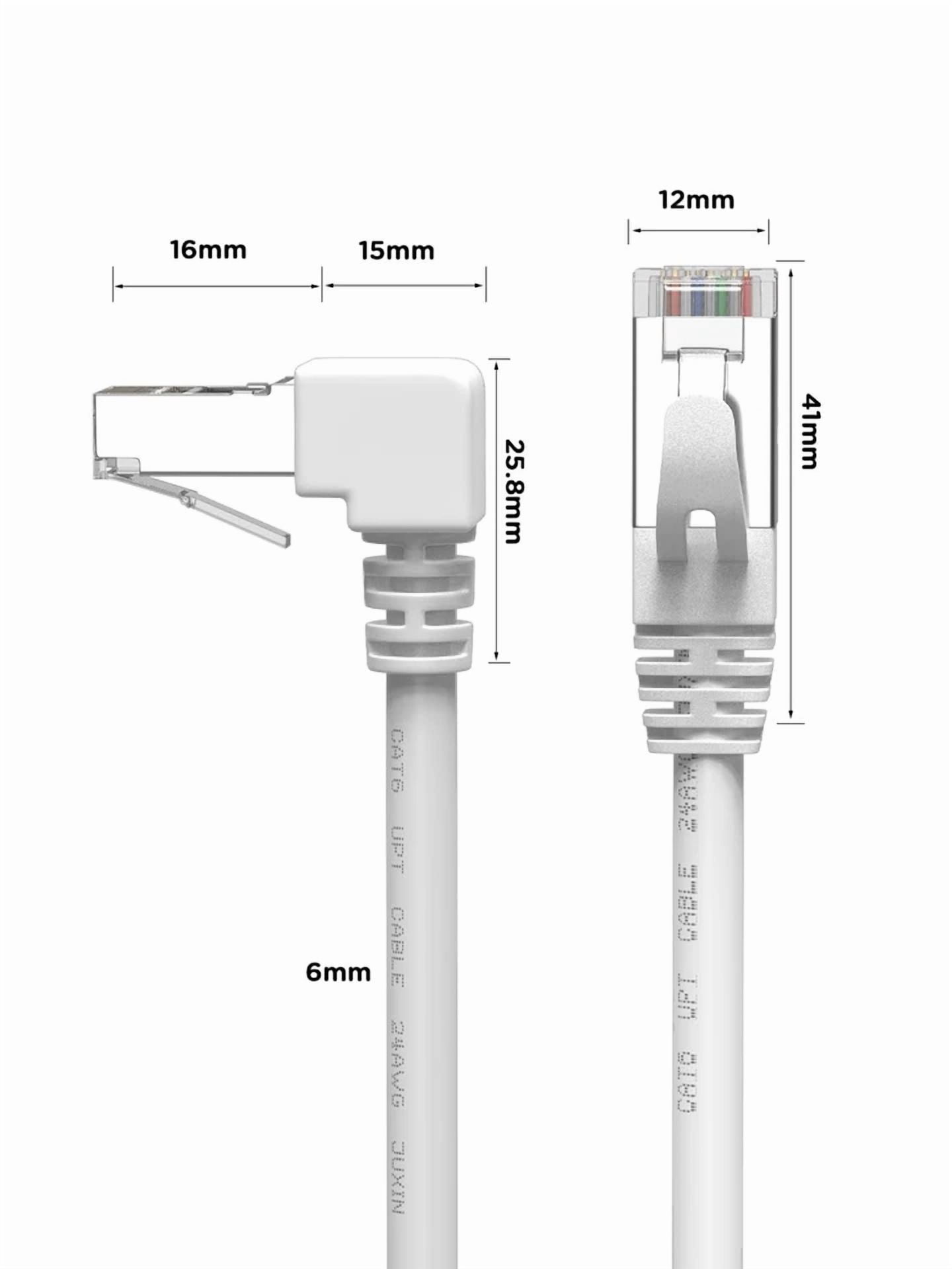 BUTTERFLY- 90 Degree Cat6 Ethernet Cable Right Angle Upward Angled White 3.3Ft, Up