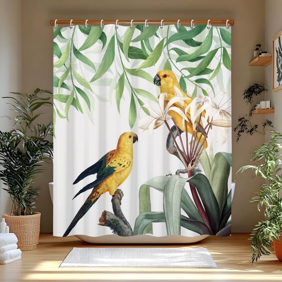 Hummingbird Fabric Shower Curtain for Bathroom Green Leaves Bath Curtains Bathroom Decor with Hooks 72x72 Inch