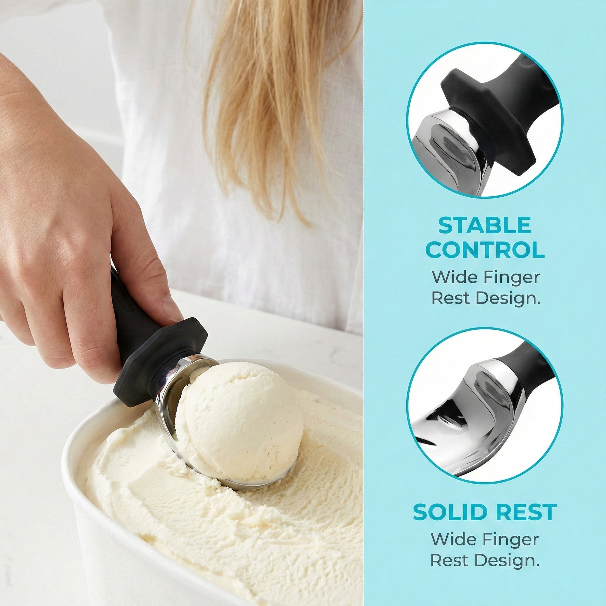Unique Bargains Zinc Ice Cream Scoop with Ergonomic Handle for Gelato Black 8.7in