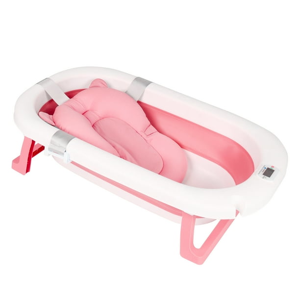 KIDDOS, Tina Bañera De Baño Plegable Portátil Para Bebés Termómetro Color Rosa