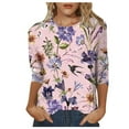 thumbnail image 2 of Womens T Shirts Floral Print Round Neck 3/4 Sleeve Loose Fit Tops 2026 Spring Casual Basic Tees Fashion, 2 of 4