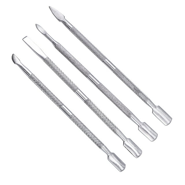 4 piezas de acero inoxidable de doble extremo empujador de uñas removedor cutícula manicura yeacher Empujadores de uñas