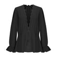 thumbnail image 6 of QQAMB Women's Blouse Lace Solid Color Long Sleeve Top Tie Front Blouses V-Neck Lantern Shirts, 6 of 8