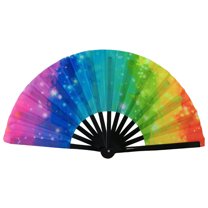 Huanledash Folding Fan Colorful Holographic Rave Fan Bamboo Ribs Hand Fan Decorative Gifts for Festival Dancing Party