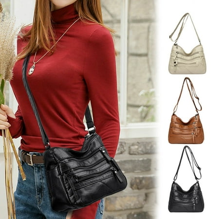 Leodye Leather Shoulder Bag for Women Soft Vegan Leather Shoulder Handbag Slouchy Tote Purses
