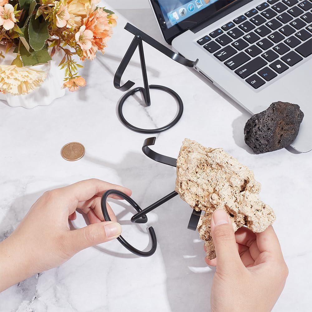 6 Pcs Metal Holder Iron Easel Stands Holder Decorative Ball Stand for Rocks Geodes Heart Stones Black for diy