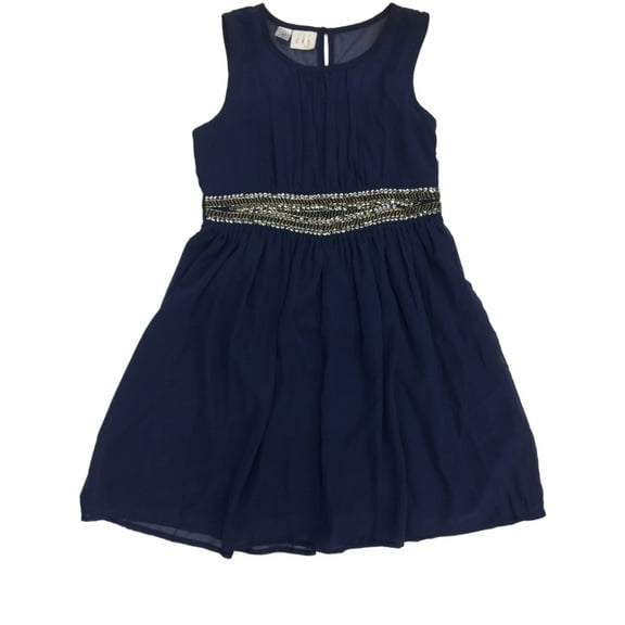 Girls Navy Sheer Tulle Sequin Embellished Waist Formal Party Flower Girl Dress