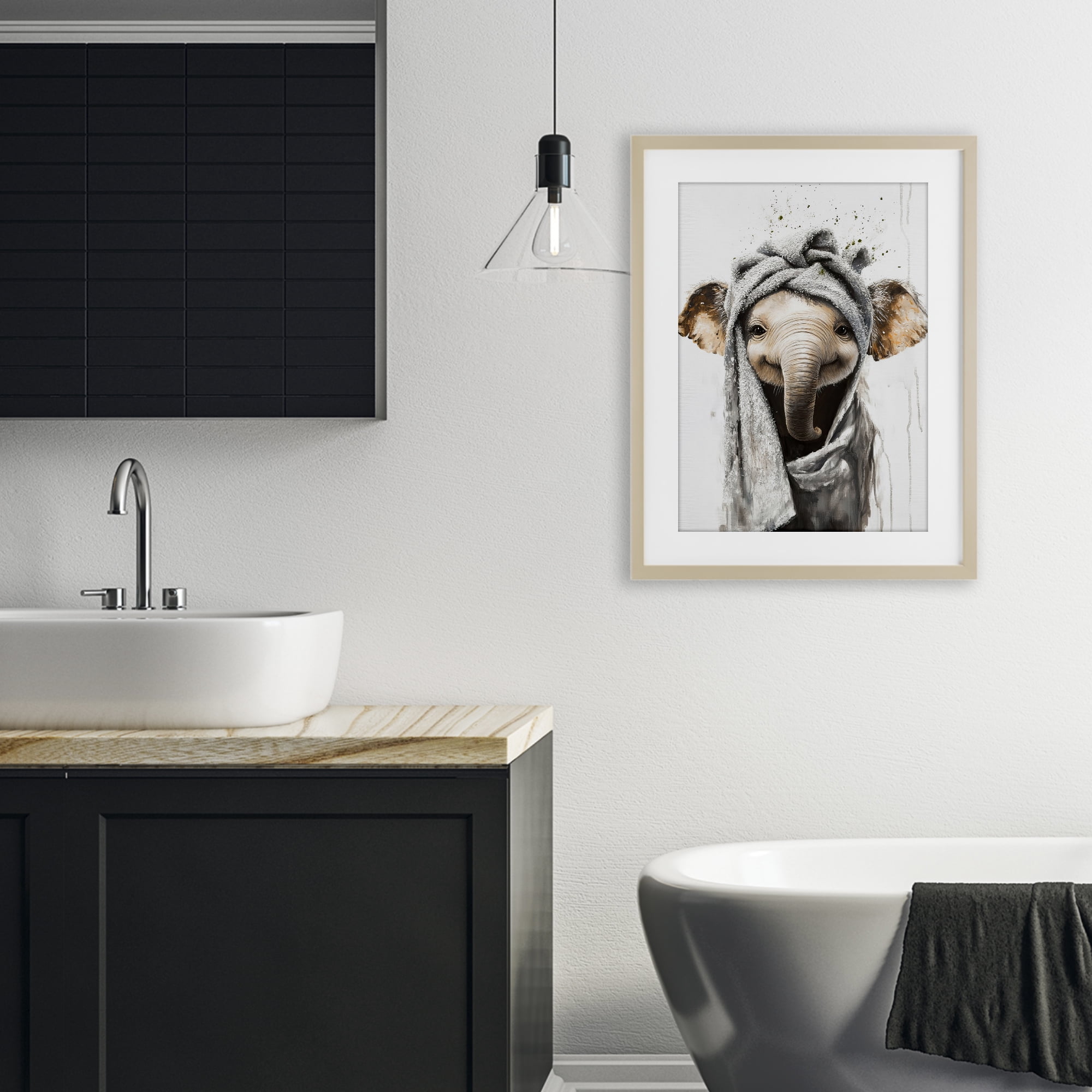 Stupell Industries Squeaky Clean Elephant Birch Framed Print Under Glass, design by Tina LeCour