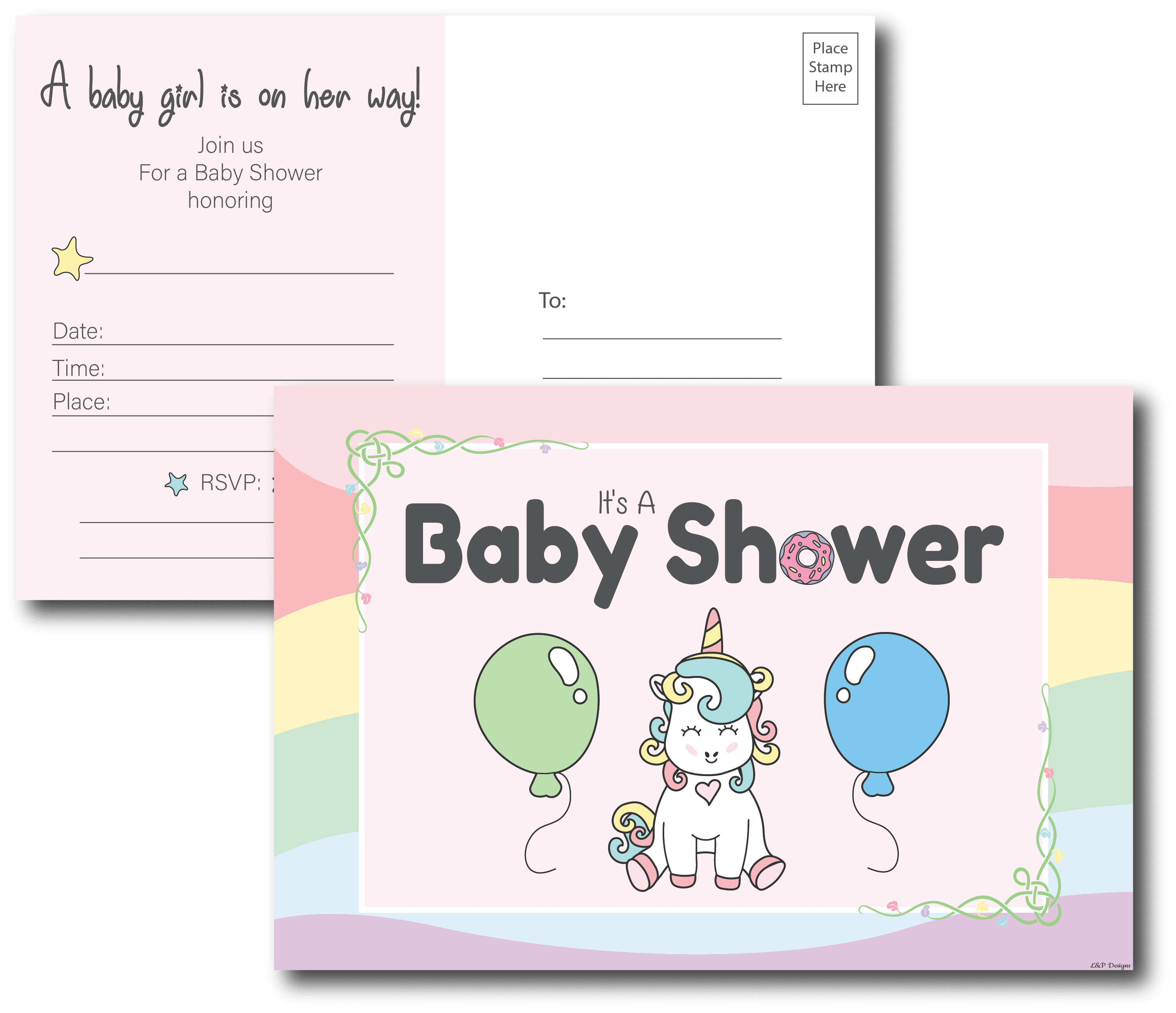 50 Unicorn Baby Shower Invitations Girl Postcards Envelopes Not 50 Unicorn Baby Shower Invitations Girl Postcards Envelopes Not