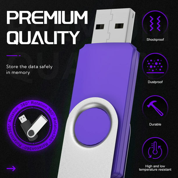 1GB Thumb Drive of 10 Bulk USB 2.0 Flash Drives, Portable 1 GB Memory Sticks Swivel Pen Drive Stick with 10pcs Lanyards, Purple Zip Drive Pendrive Jump Drive Conference
