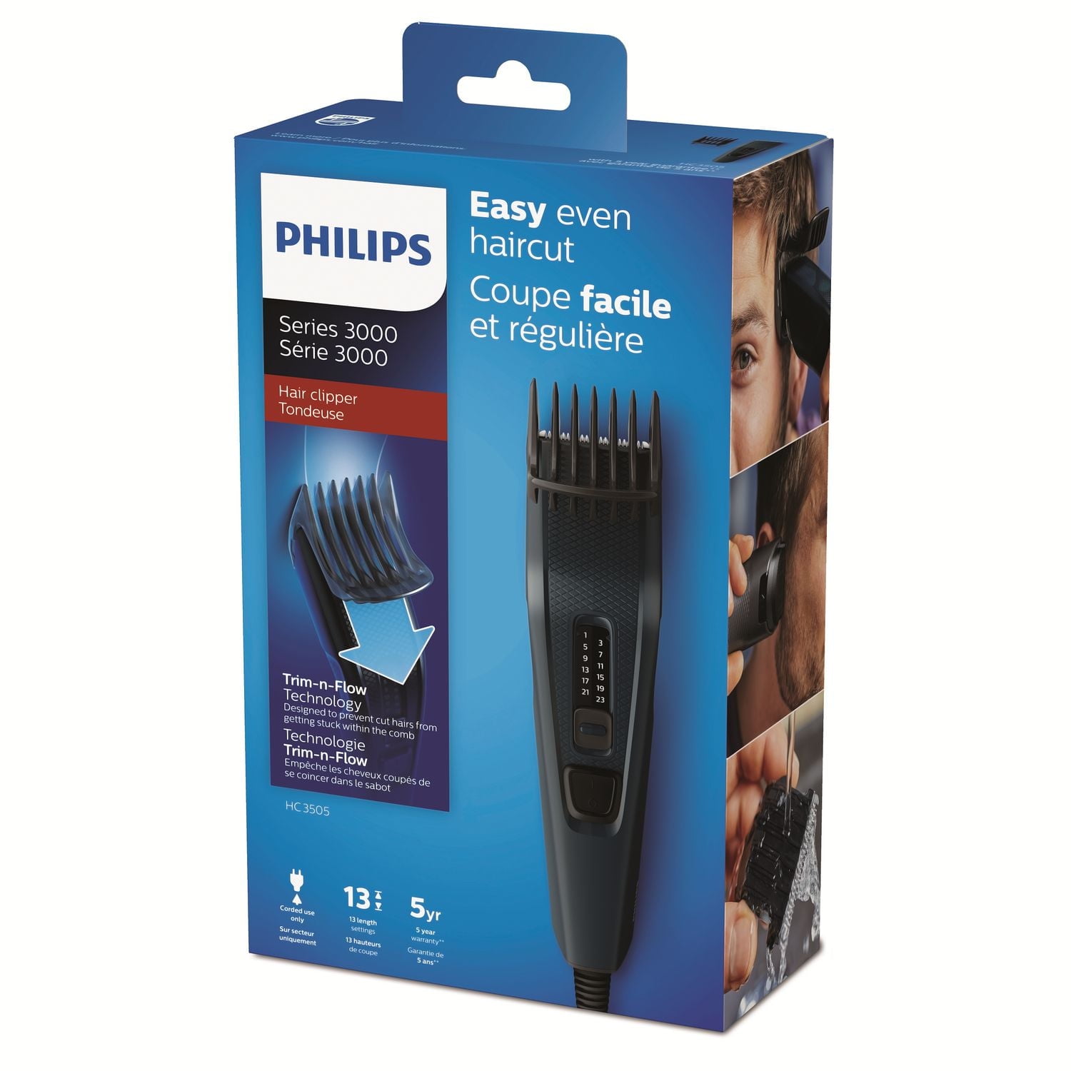 Philips Hair Clipper Series 3000, DualCut blade technology & Trim & Self-sharpening stainless steel blades, HC3505/15
