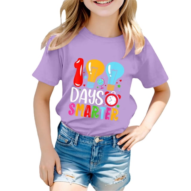 FhsagQ Mode Décontractée Imprimée pour Garçon et Fille, Col Rond, Manches Courtes, T-Shirt Ample, Taille 10-12 pour la Plage, Violet, 10-11 Ans