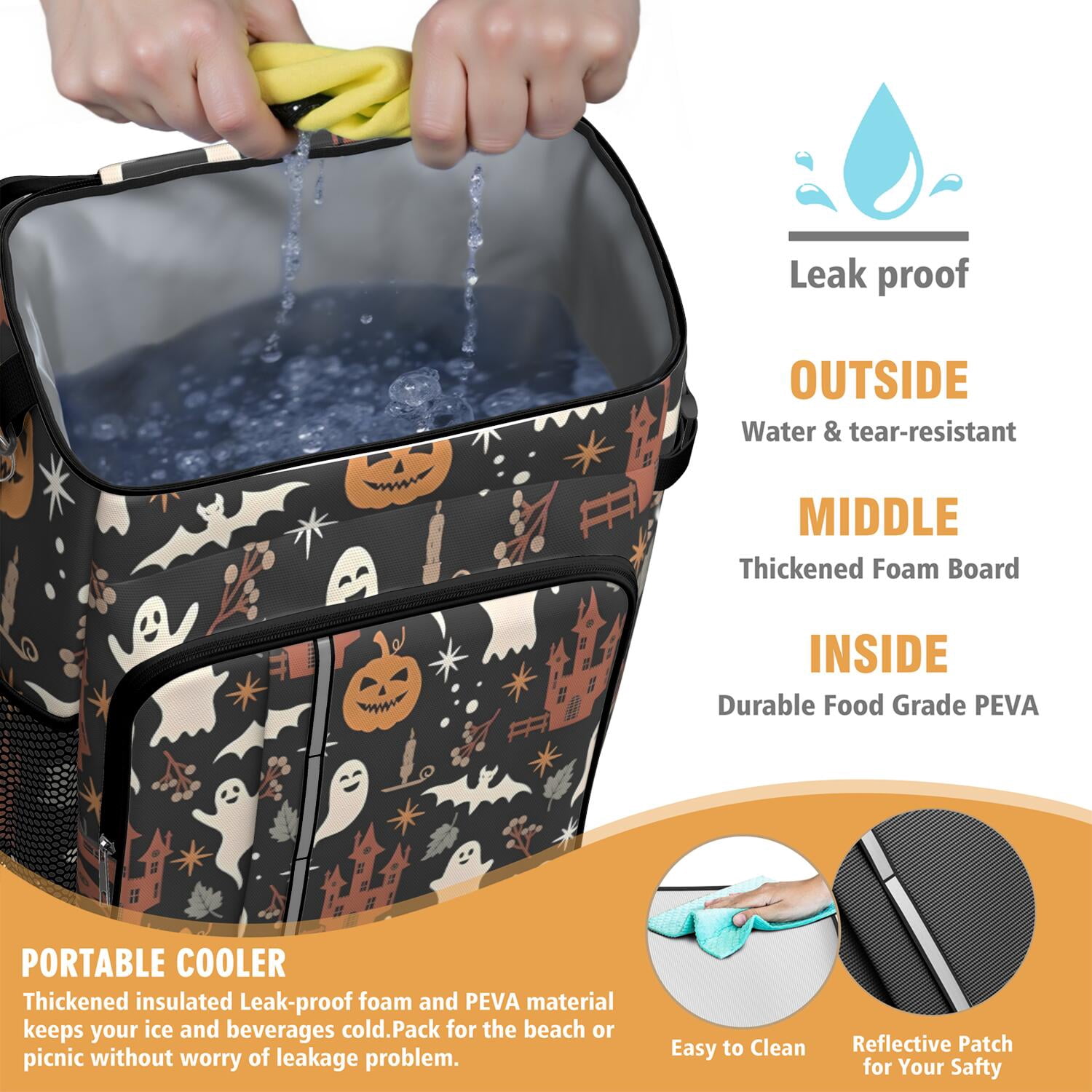 Travel Cooler Bag - Autumn Halloween Scene Pattern Camping Beer Cooler Backpack with Bottle Opener- Waterproof Insulated Picnic Backpacks - Cooler Bag for Beach