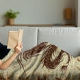 thumbnail image 3 of Japanese Dragon Soft Flannel Fleece Throw Blanket, Antique Paper Style Grunge Backdrop with Old, Cozy Plush for Indoor and Outdoor Use, 70" x 90", Brown Yellow Beige, by Ambesonne, 3 of 5