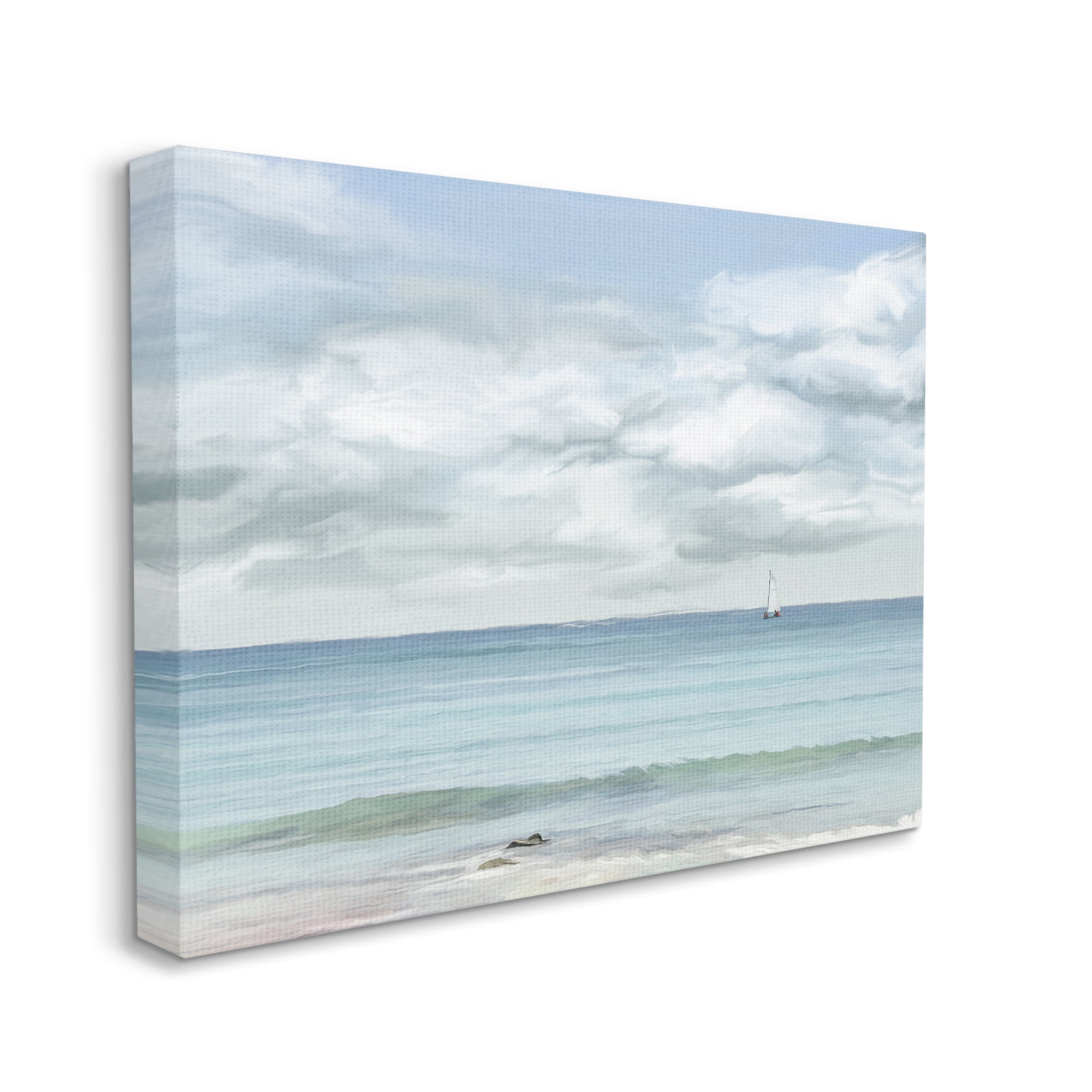 Stupell Industries Distant Sailboat Cloudy Shore Landscape Painting Gallery Wrapped Canvas Art Print Wall Art, 40 x 30