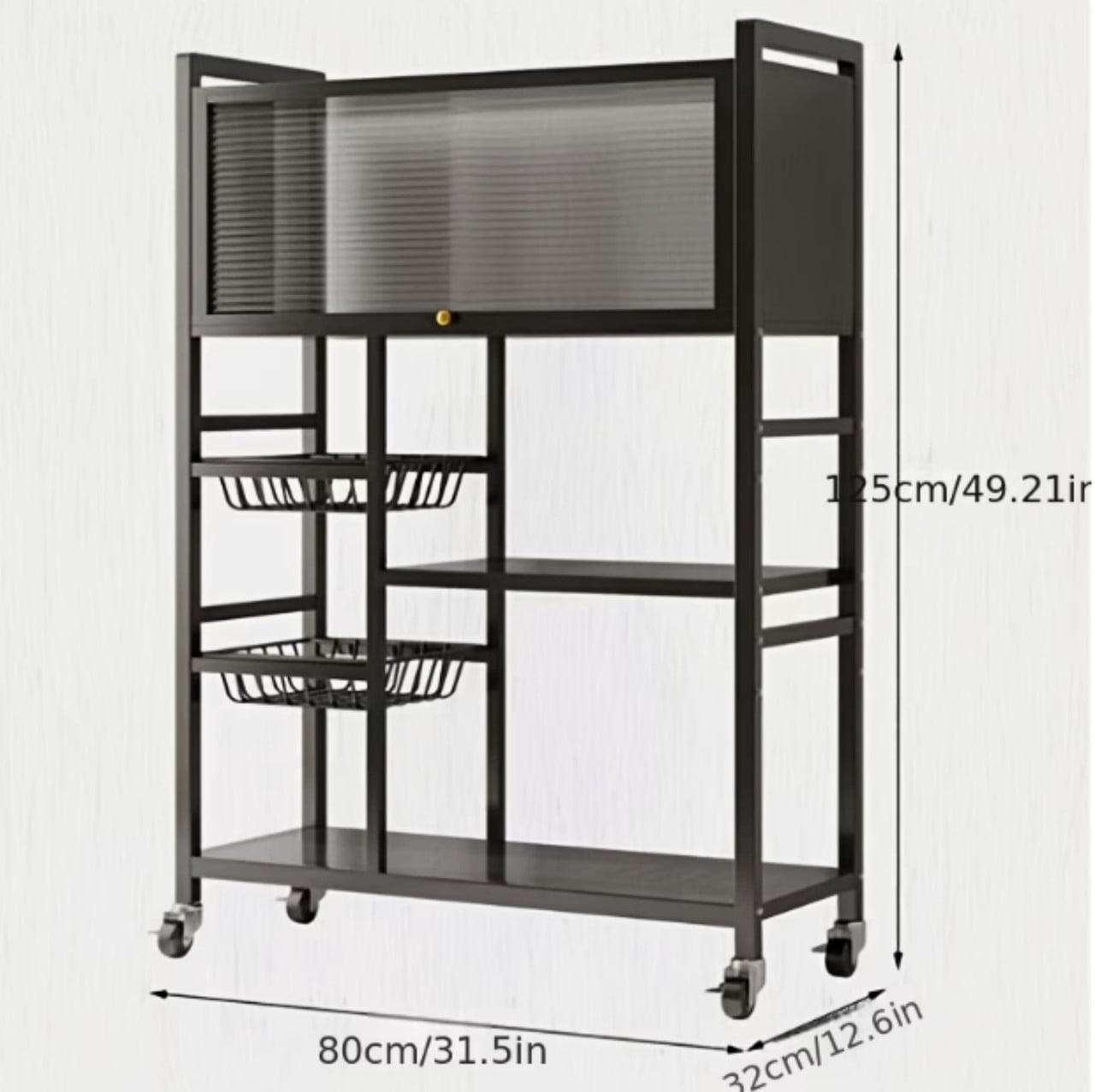 Kitchen Storage Rack with Acrylic Flip-Top Doors, Multifunctional Kitchen Storage Shelf with Baskets, Rolling Utility Serving Cart for Kitchen Garage