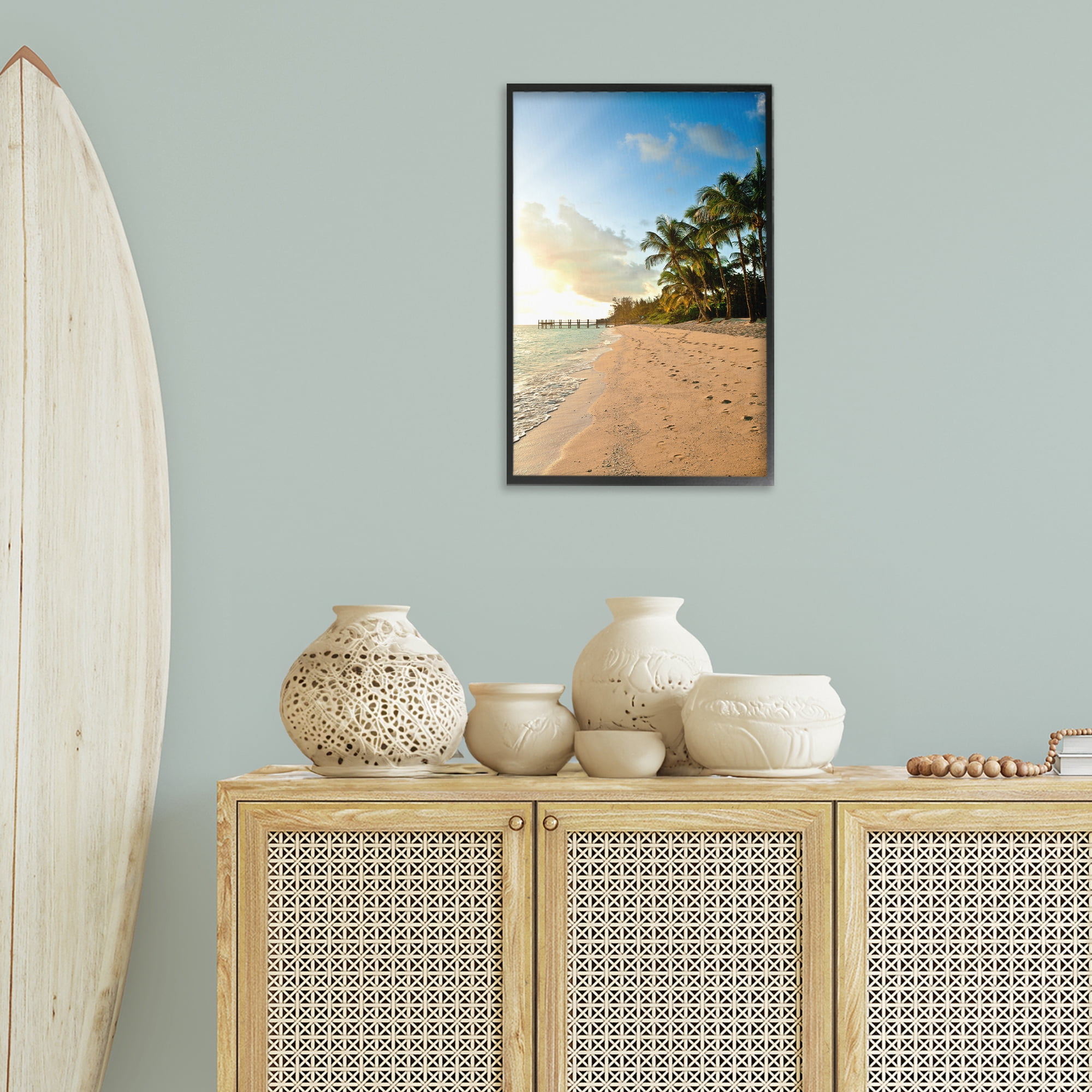 Stupell Industries Sandy Footprints Shore Coastal Photography Black Framed Art Print Wall Art, 16 x 24