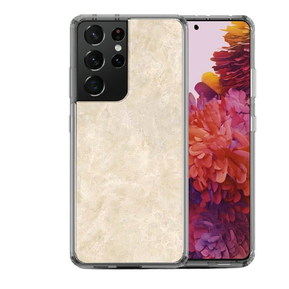 Shockproof Hybrid Bumper Phone Case for Samsung Galaxy S21 Ultra, by OneToughShield ® - Marble / Latte