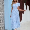 thumbnail image 4 of Bigersell Women's Dresses Fashion Women Casual Printed Round Collar Short Sleeve Backless Long Dress Sun Dresses Female Summer Casual Women's Plus Maxi Dresses, Style 3865, Light blue XL, 4 of 8