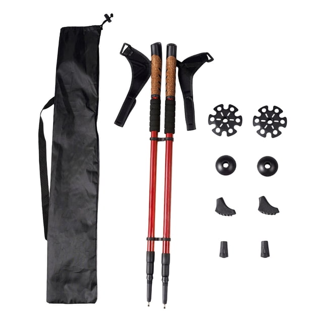 jinwen 2x Mâtx de Randonnée Randonnée Bâton Rétractable pour Randonneurs Marcheurs Camping Rouge