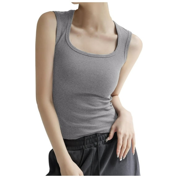 OSOLU Solid Color Women Ribbed Square Neck Tank Tops Backless Sleeveless Tops Basic Shirts Summer Tops Versatile Dailywear