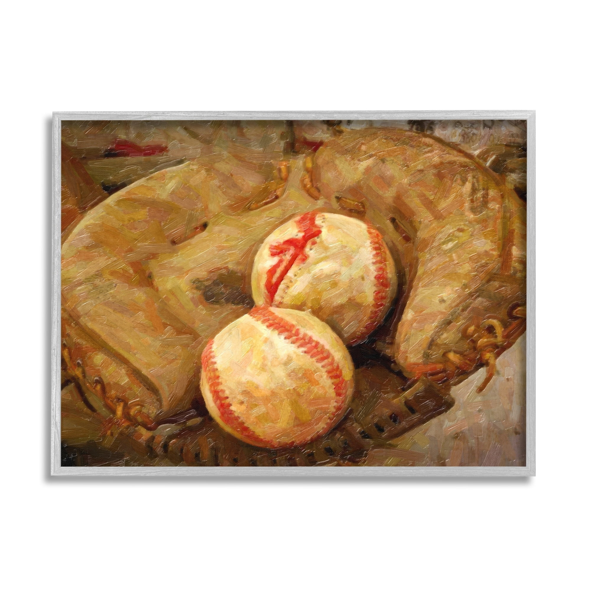 Stupell Industries Detailed Baseball Glove Mitt Holding Sports Balls Painting Gray Framed Art Print Wall Art, Design by Graffitee Studios