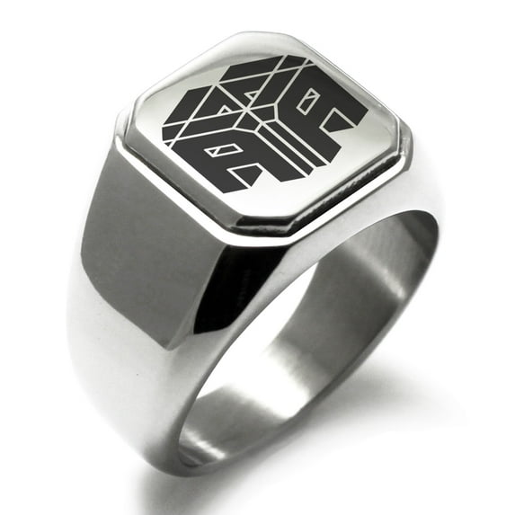 Stainless Steel Letter A Initial 3D Cube Box Monogram Engraved Engraved Square Flat Top Biker Style Polished Signet Ring