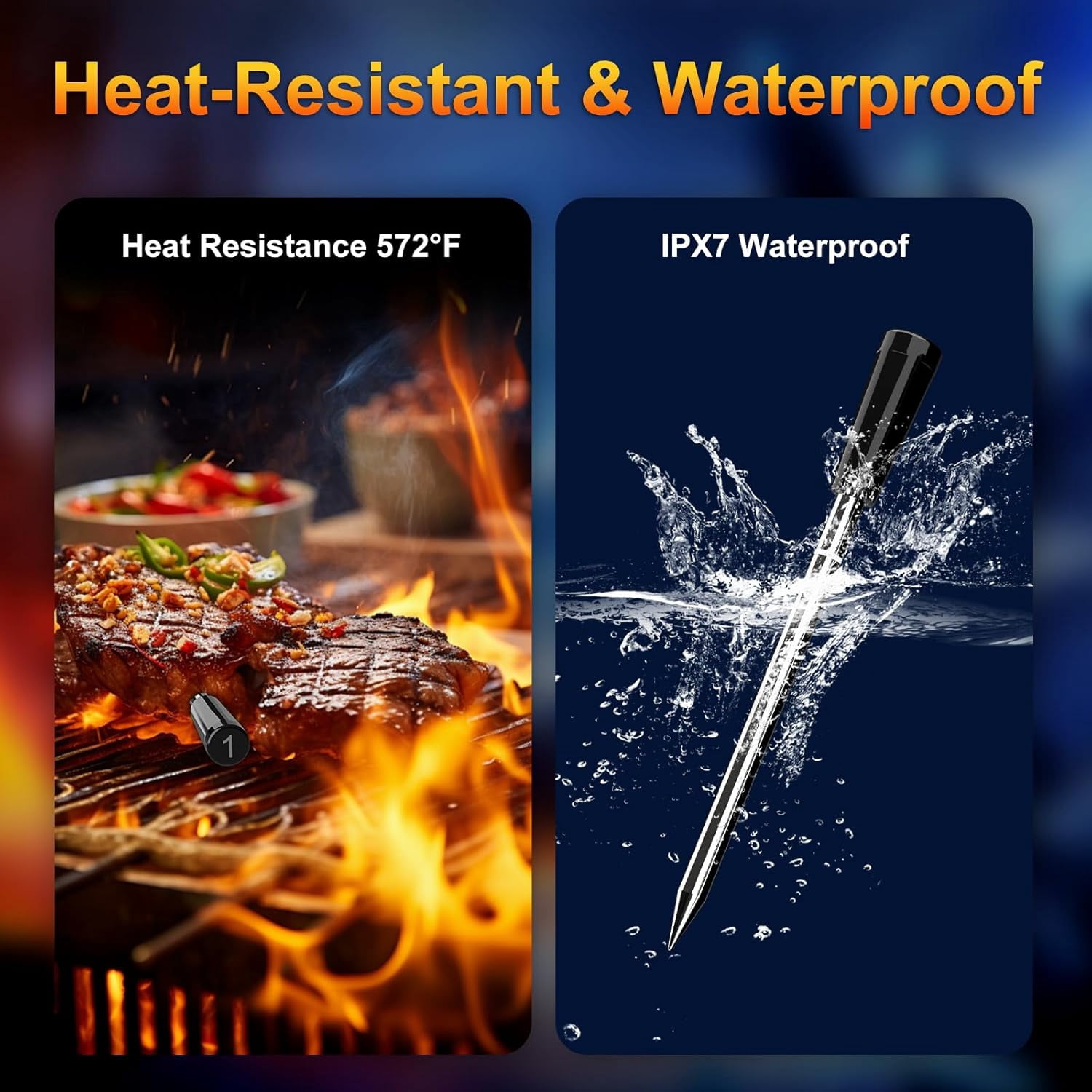 Wireless Meat Thermometer with 2 Ultra-Thin Probes, Smart Digital Bluetooth Food Thermometer 600FT Remote Range, Standalone Smart Base for Grill Roast Oven, Cooking Gifts