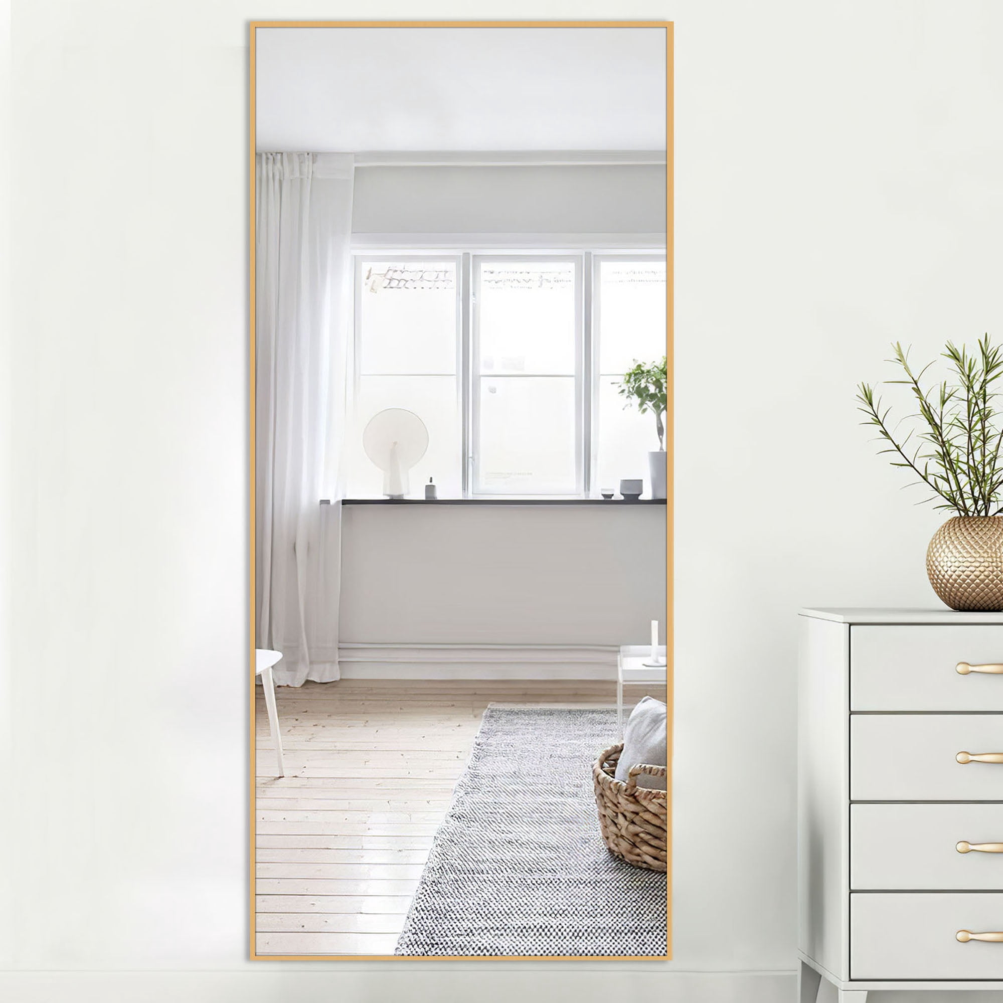 30 in x 70 in Rectangle Gold Modern Floor Mirror
