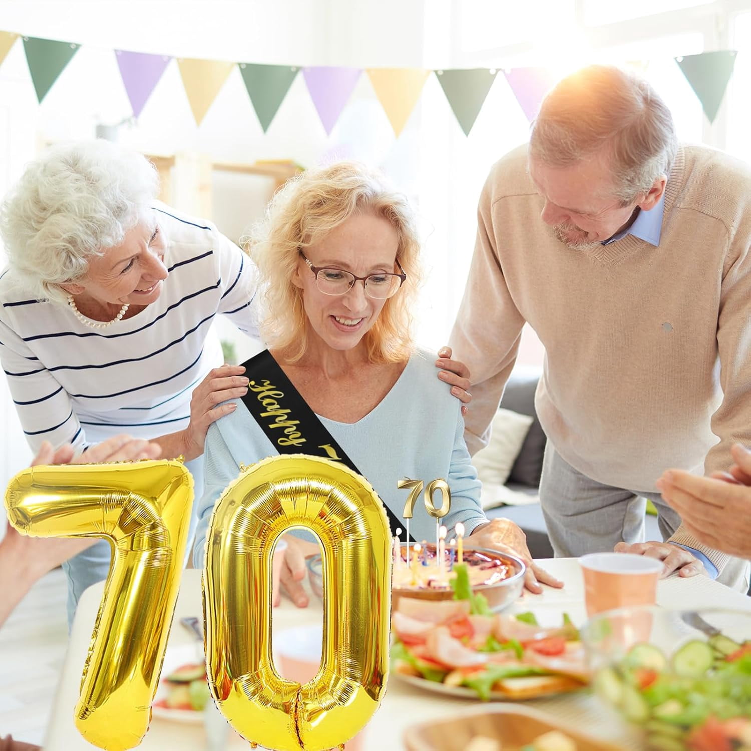 70th Birthday Decorations for Men Women, 22pcs Black Gold Birthday Party Supplies, Banner, Hanging Swirl Flag, 70th Sash&Pompoms, Balloons, 70 Year Old Party Decorations Set