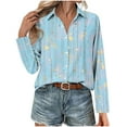 thumbnail image 4 of Royisotas Women Tops Casual Fitted Fall and Winter Long Sleeve Women's Button Down Shirts and Blouses Graphic Collared Soft Blue Button up Shirts, 4 of 6
