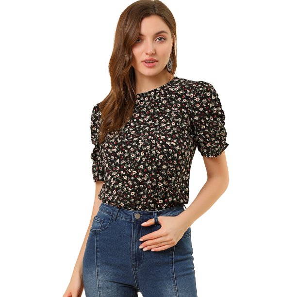 AllegK Top Floral Informal De ManCorFruncido PaMujer Negro rojo L