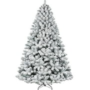 SUGIFT 6ft Snow Flocked Pine Artificial Christmas Tree w/1000 Tips, Premium Hinged Holiday Tree, Foldable Metal Stand