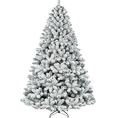 SUGIFT 6ft Snow Flocked Pine Artificial Christmas Tree w/1000 Tips, Premium Hinged Holiday Tree, Foldable Metal Stand