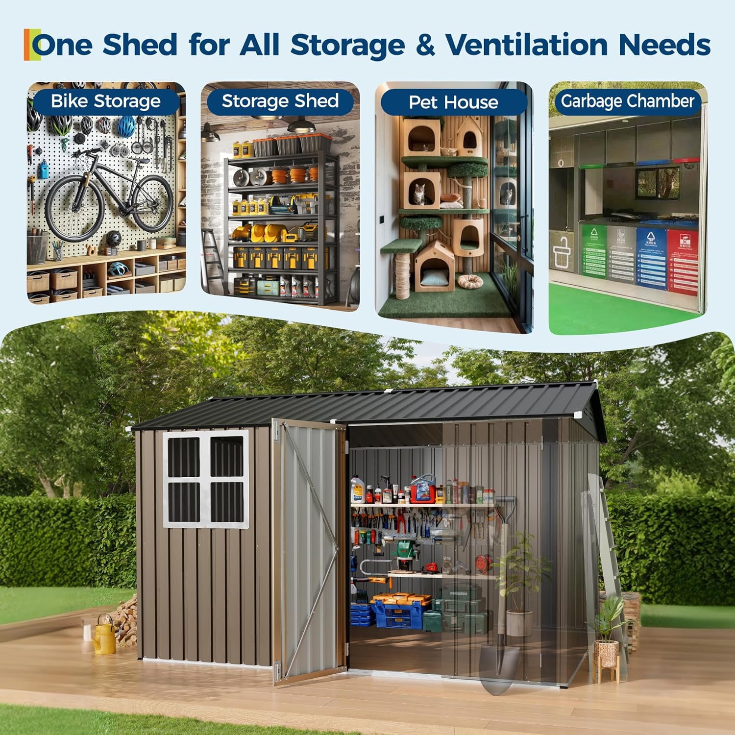 10X8 FT Storage Shed,Outdoor Storage Shed with Windows & Double Doors,Outdoor Tool Shed with 450 Cu Ft Space,Metal Sheds Outdoor Storage for Garden, Backyard, Patio and Backyard