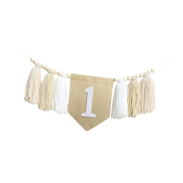 Banner de trona para primer cumpleaños, decoración para fotos, pancarta de trona de arpillera, decoraciones de cumpleaños, guirnalda de borlas de