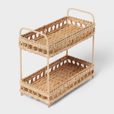 Natural Woven Tiered Tray Organizer