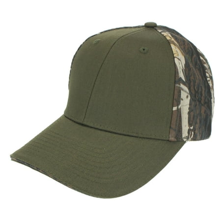 Mens Low Crown 2 Tone Camouflage Back Hunting Cap Army Green Front