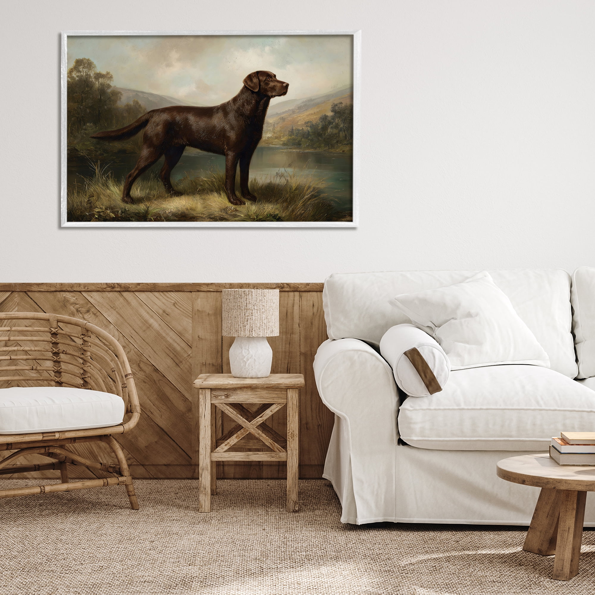 Stupell Industries On Alert Hunting Dog White Framed Giclee Art, design by Petal Prints Design