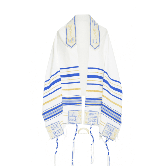 3 Arches USA The Blessing Tallit, Large 73"x33" Messianic Prayer Shawl (Royal Blue-Large)
