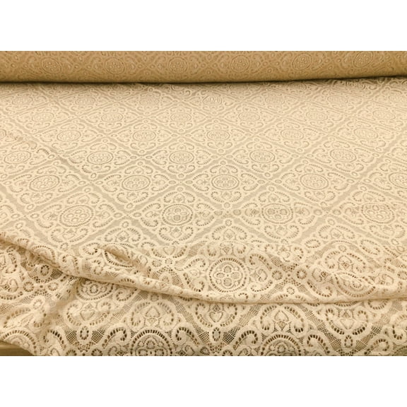 Embroidered Stretch Lace Apparel Fabric Sheer Diamond Light Tan FF311
